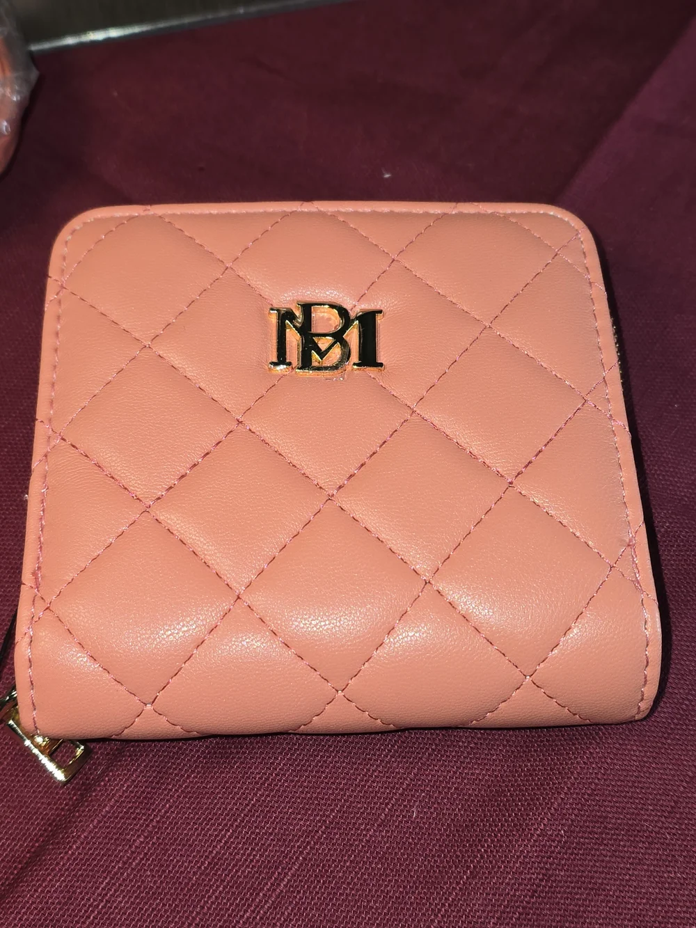 Badgley Mischka Coral Diamond-Quilted Crossbody Flap Bag/Wallet Set